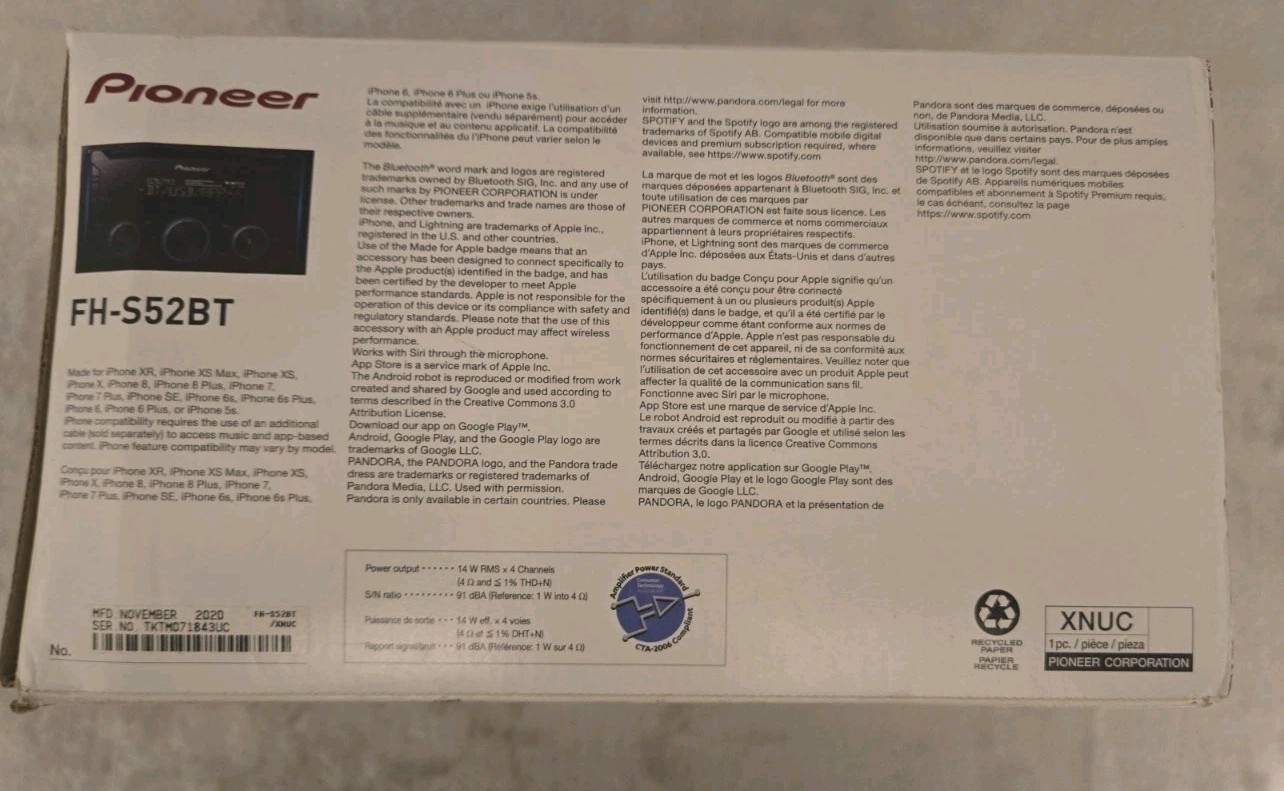 Pioneer CD RDS Receiver/ Autoradio CD RDS FH-S52BT Slightly USED
