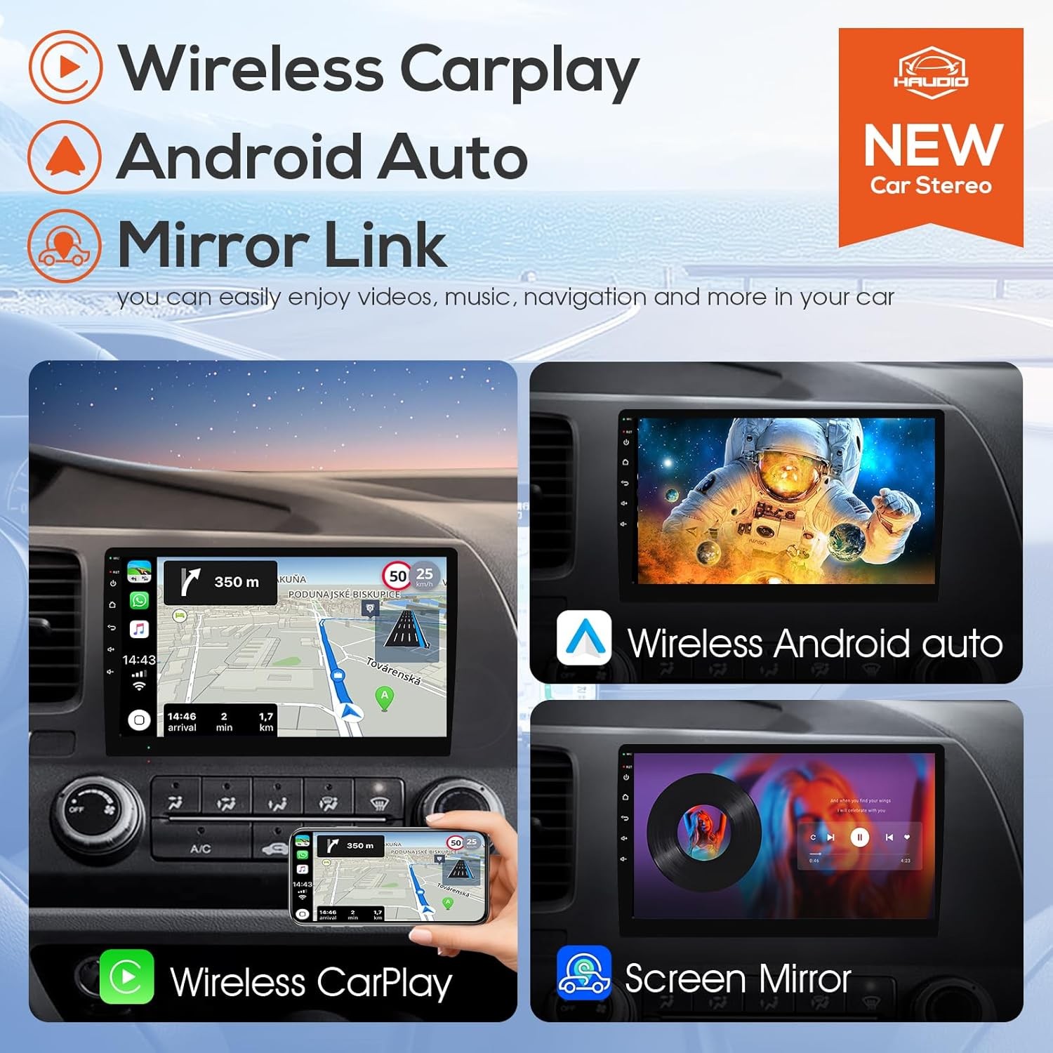 Double Din Car Radio Haudio 10.1 Inch 2GB 64GB CarPlay
