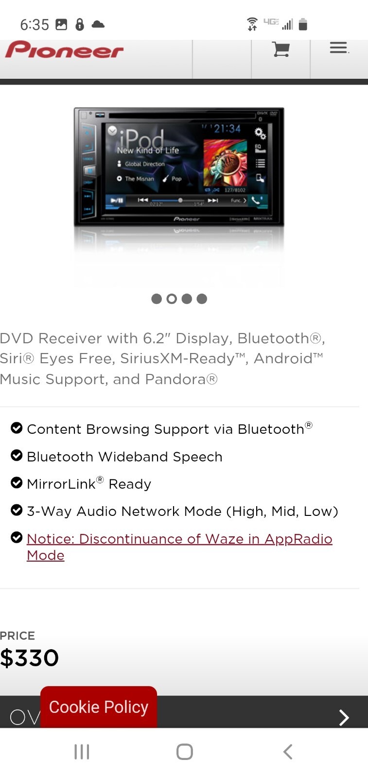 Pioneer AVH-X270BT Multimedia AV Receiver