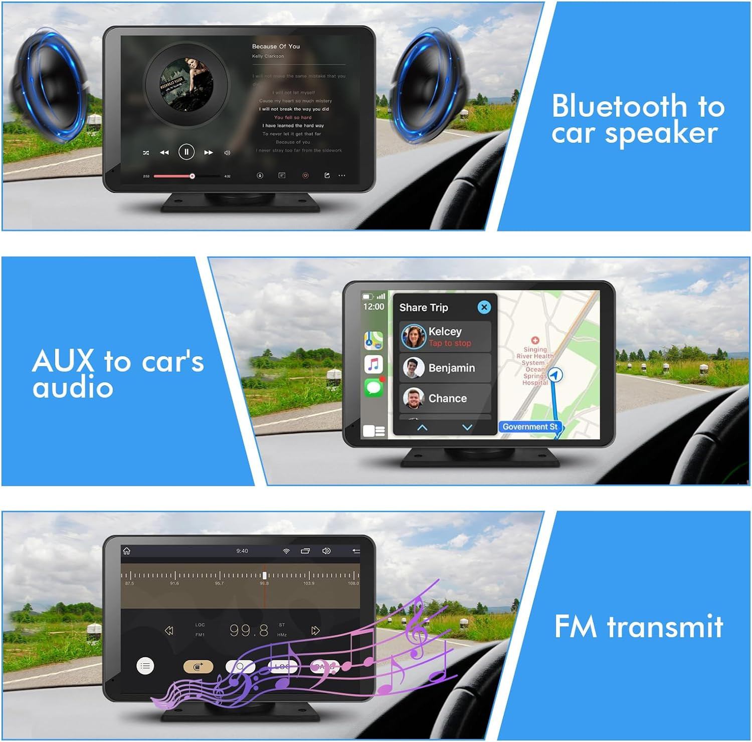 Capapro 7″ HD Portable Carplay Wireless Touch Screen Double Din Car Stereo Compa