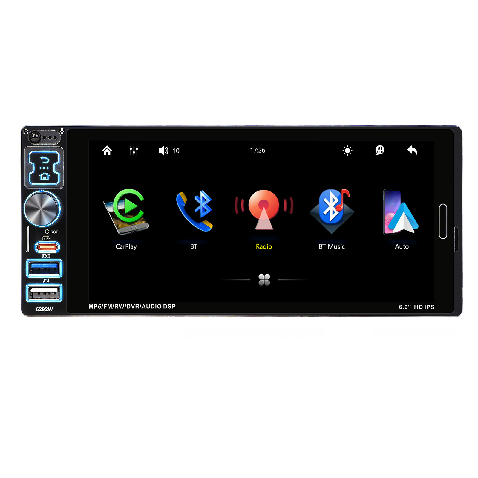 6.9″ Single Din Car Stereo Wireless CarPlay touchscreen Bluetooth Radio USB CAM