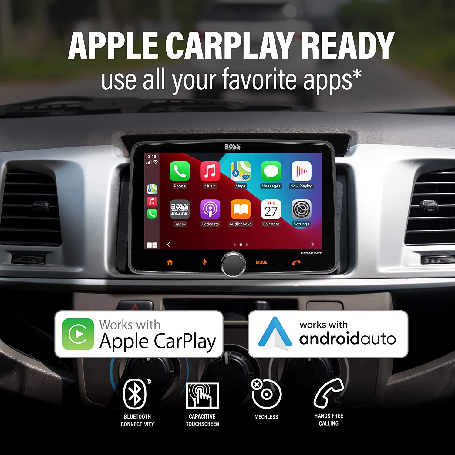 BOSS Floating 7″ Touchscreen 1 Din Bluetooth Radio Apple CarPlay Android Auto