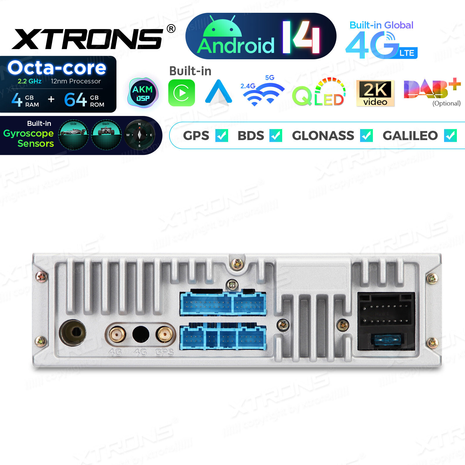 10.1″ Rotatable Screen 1-DIN 8Core Android 13 64GB Car Play Stereo GPS Radio DSP