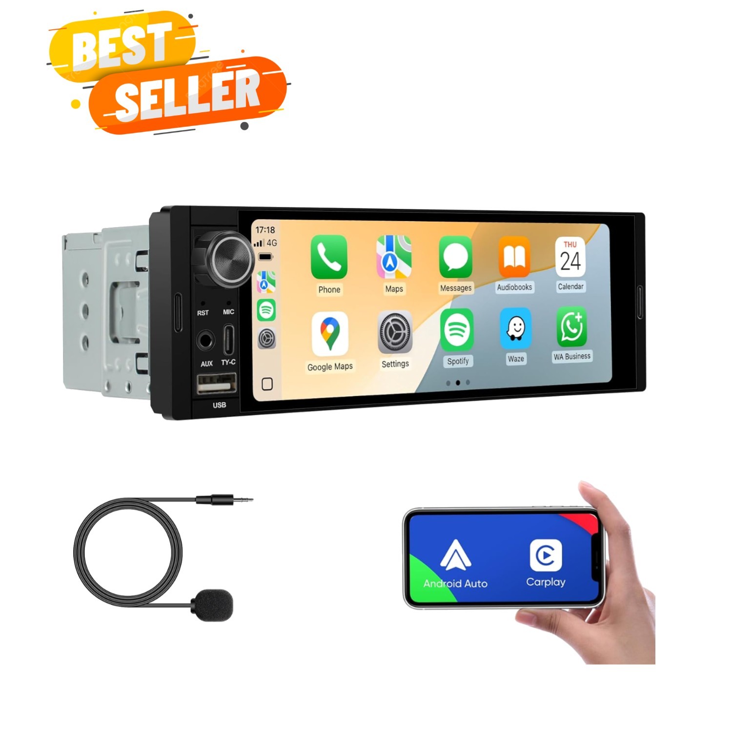 6.36-Inch Single Din Touchscreen Car Stereo – Linux System Single Din Wired/W…