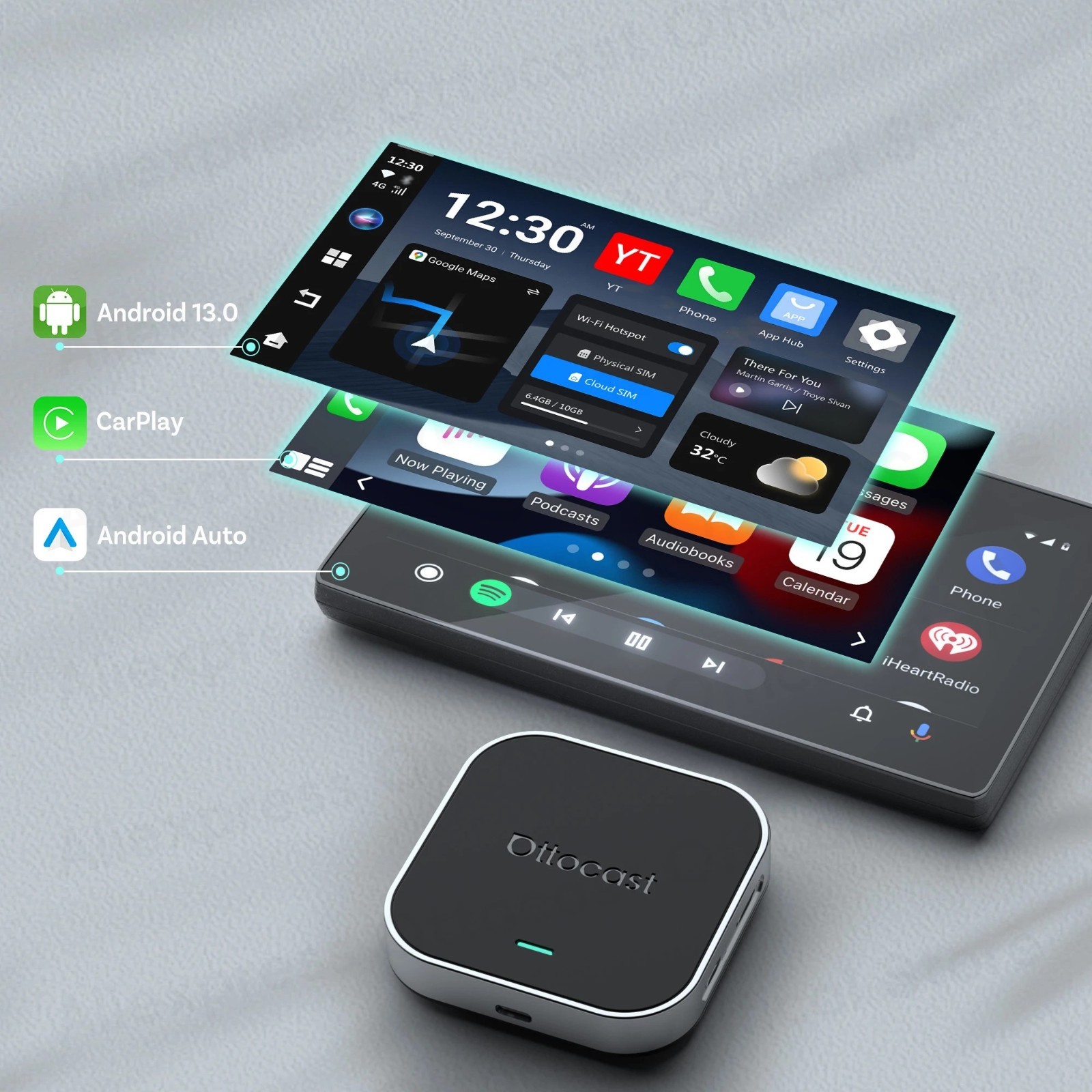 OTTOCAST E2 Video Palyer Ai Box Wireless CarPlay Adapter Android w/YT+TK+APP