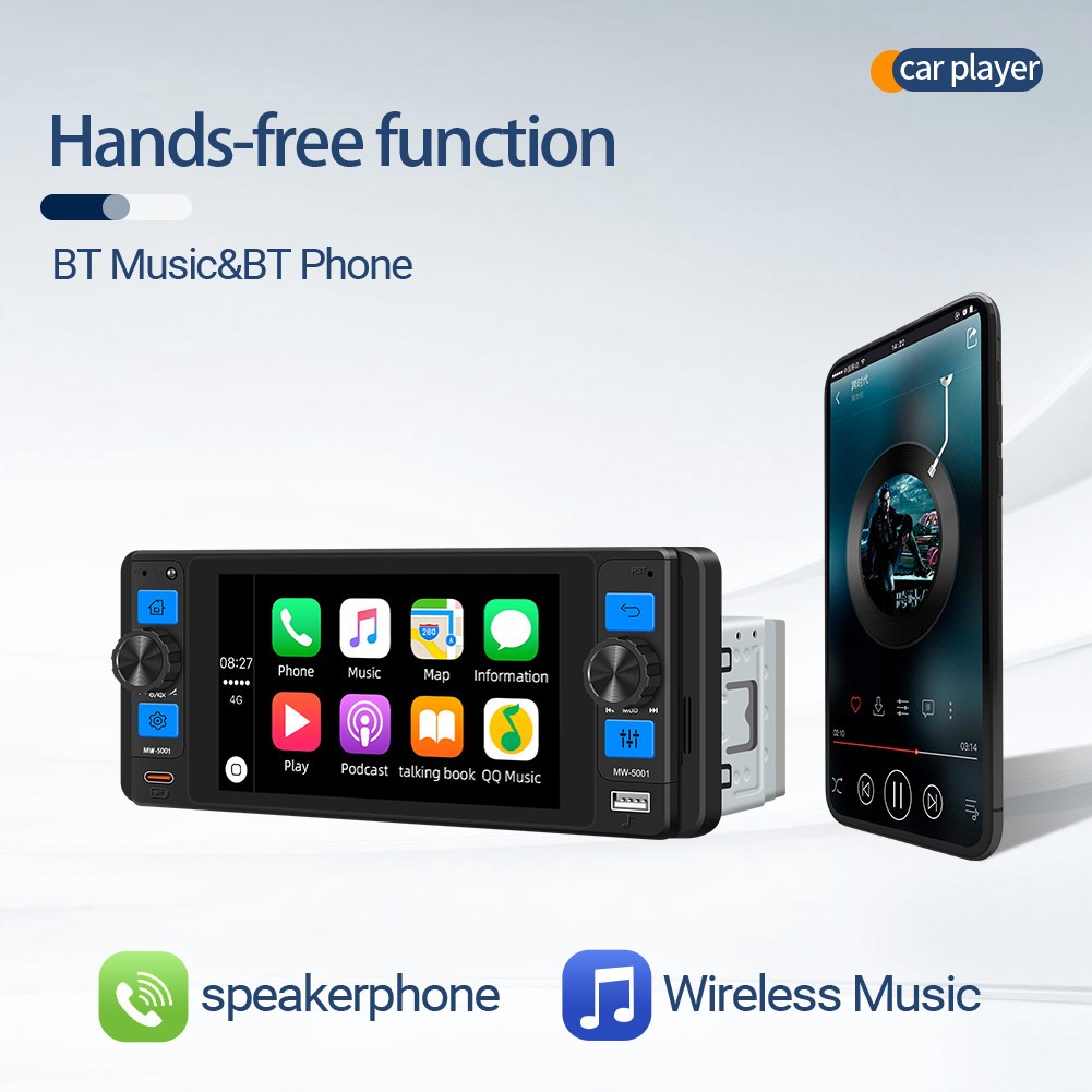Single DIN 5″ Multimedia Player Car Stereo FM/RDS Radio Bluetooth USB HeadUnit