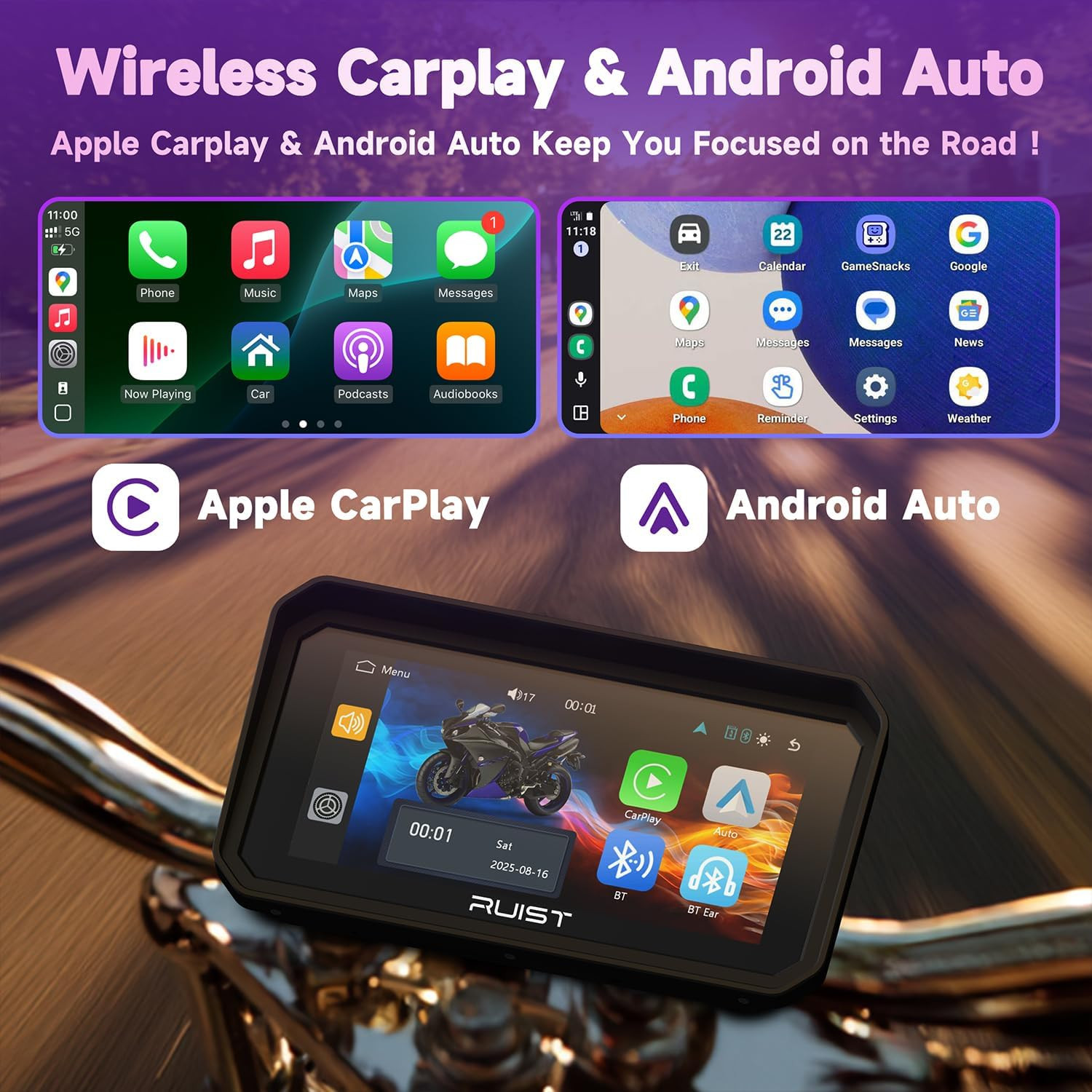 MOX61 Motorcycle Carplay HD Touchscreen 6.1″, Wireless Apple Carplay & Android A
