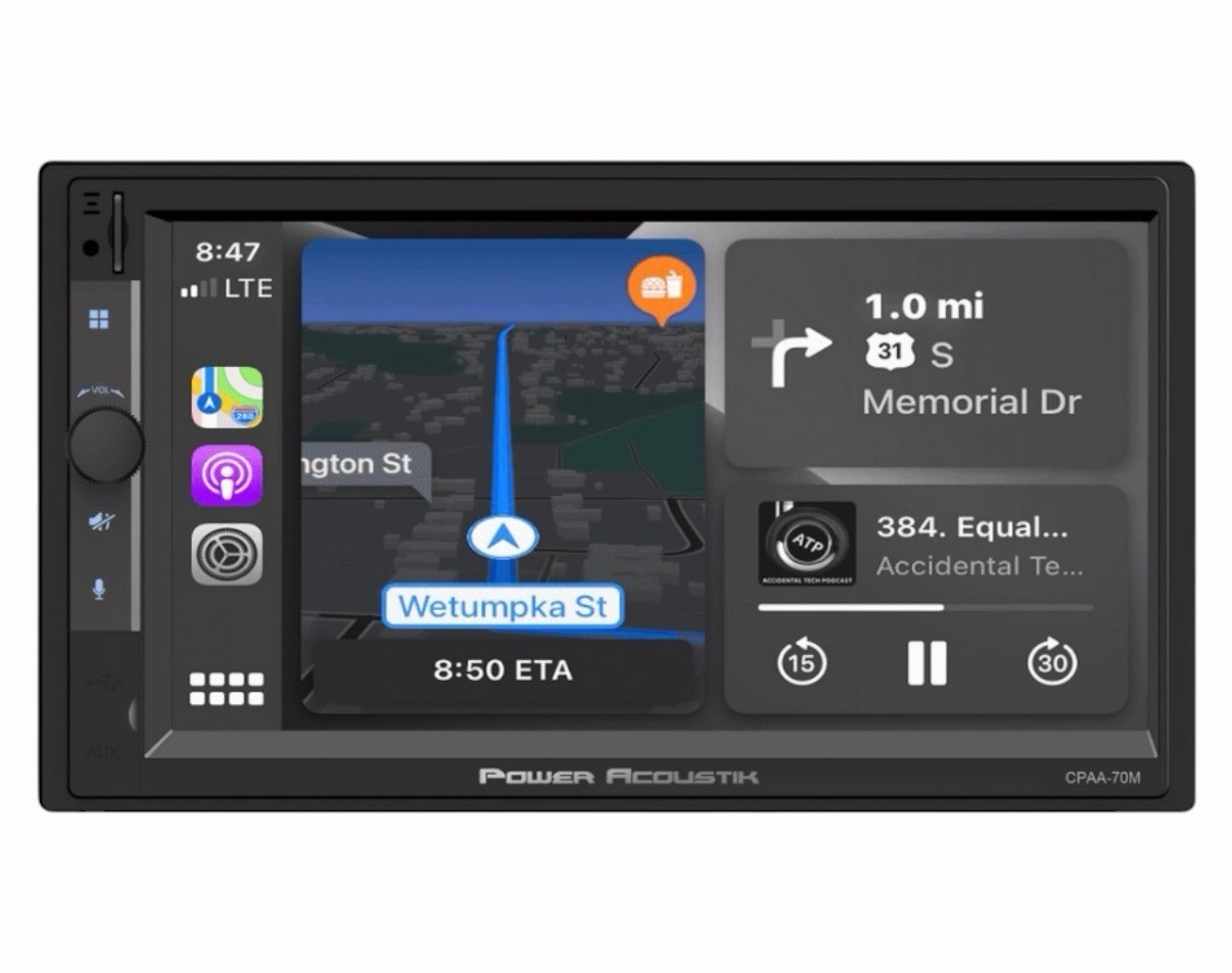 Power Acoustik CPAAM7-S2 2 DIN Car Stereo Apple CarPlay Android Auto Bluetooth