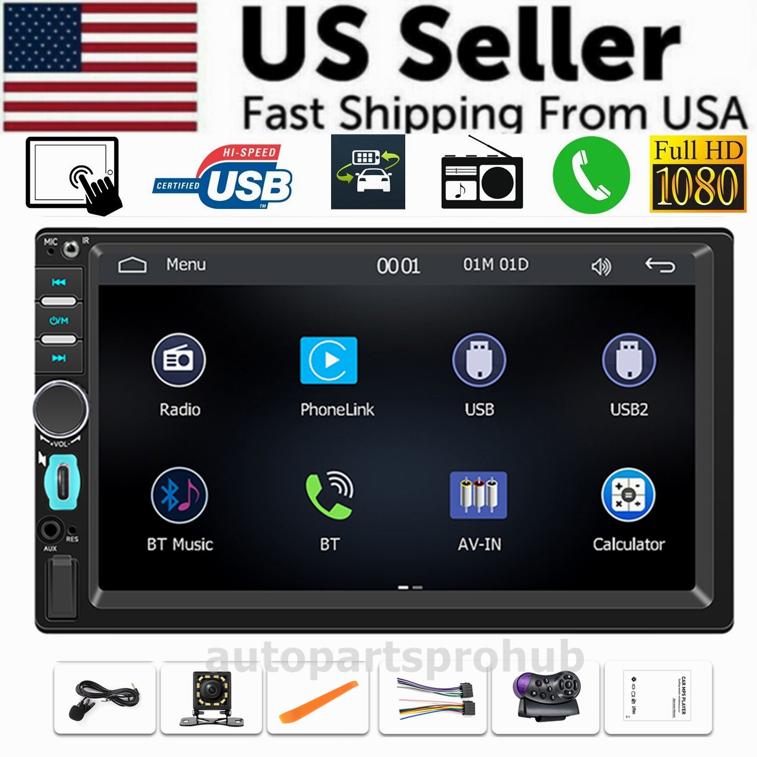 7″ Double 2 DIN Car MP5 Player Bluetooth Touch Screen Stereo Radio With Camera