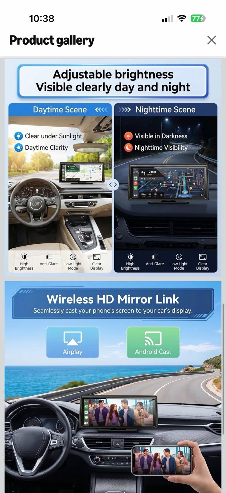 8.1″ Portable Wireless CarPlay Stereo with 2K Dash Cam