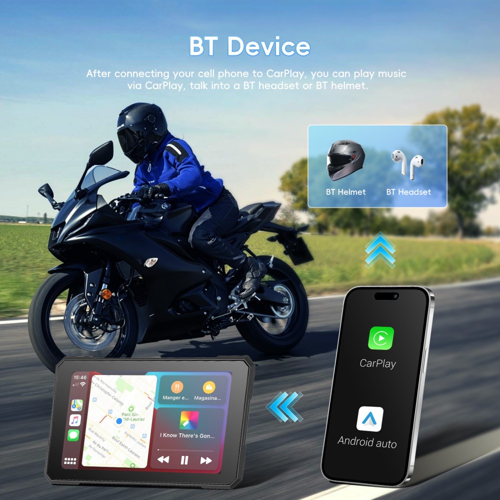 5″ Motorcycle Carplay Navigation Wireless CarPlay Android Auto IP67 Touch Screen