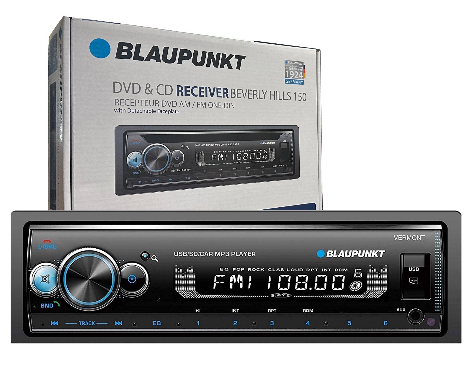 BLAUPUNKT Multimedia Car Stereo 1-DIN LCD Bluetooth Streaming MP3/USB/Aux AM/FM