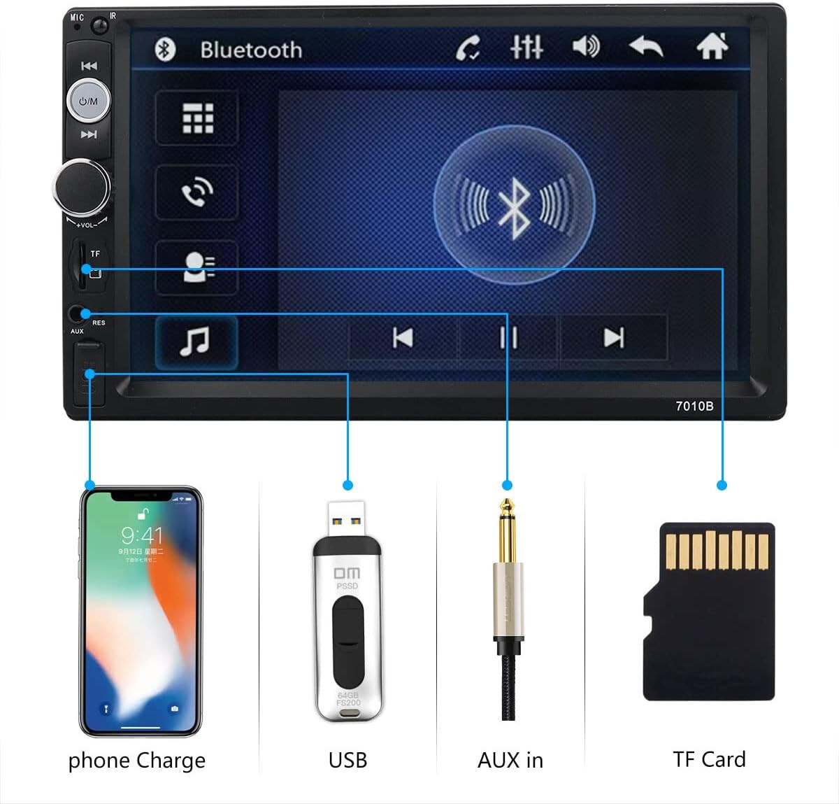 2 DIN 7 Inch Car Stereo with Mirror Link MP5 Multimedia W/ 8LED Backup Camera