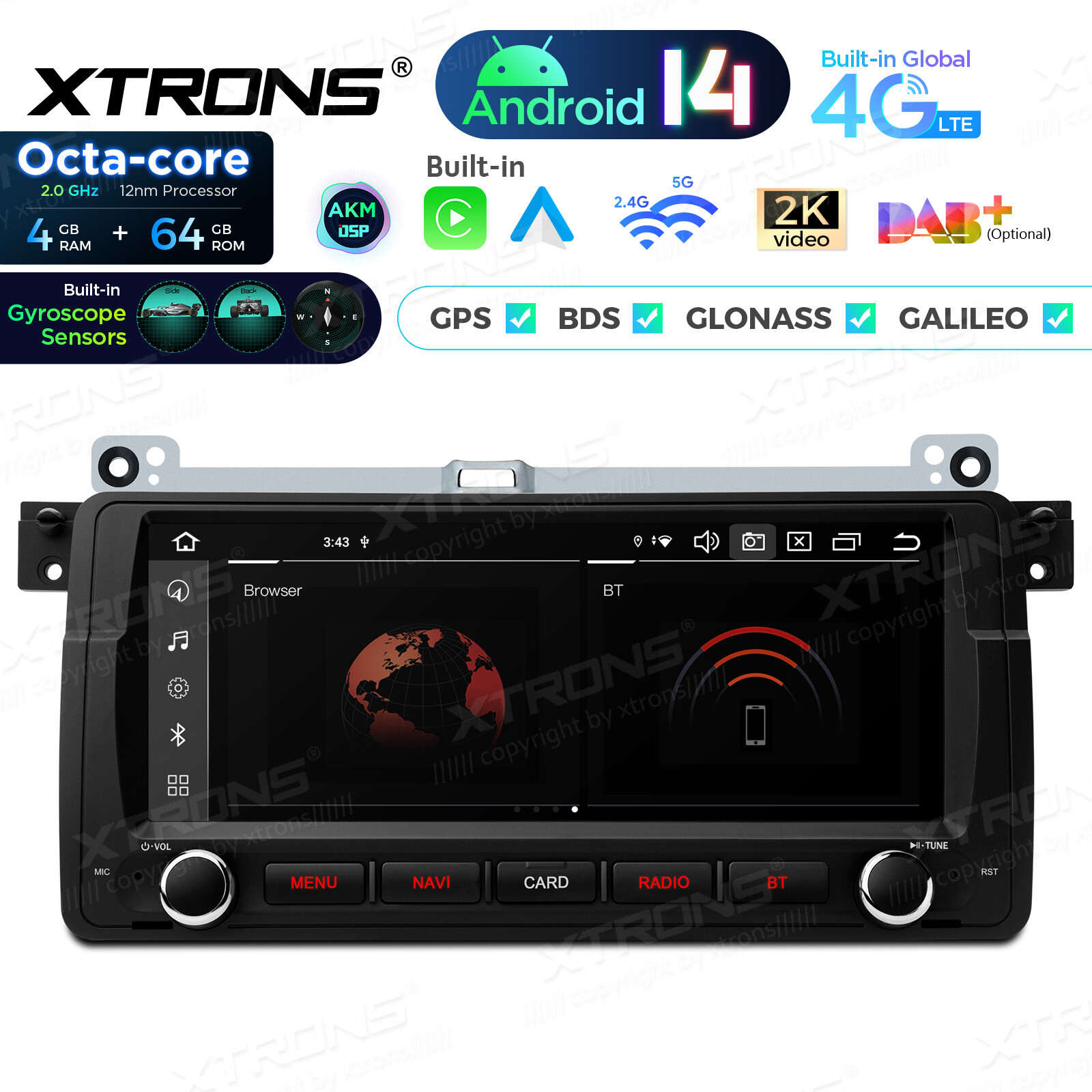 8.8″ HD Screen Android 14 8Core Car Play Radio GPS Stereo 4G For BMW 3er E46 M3