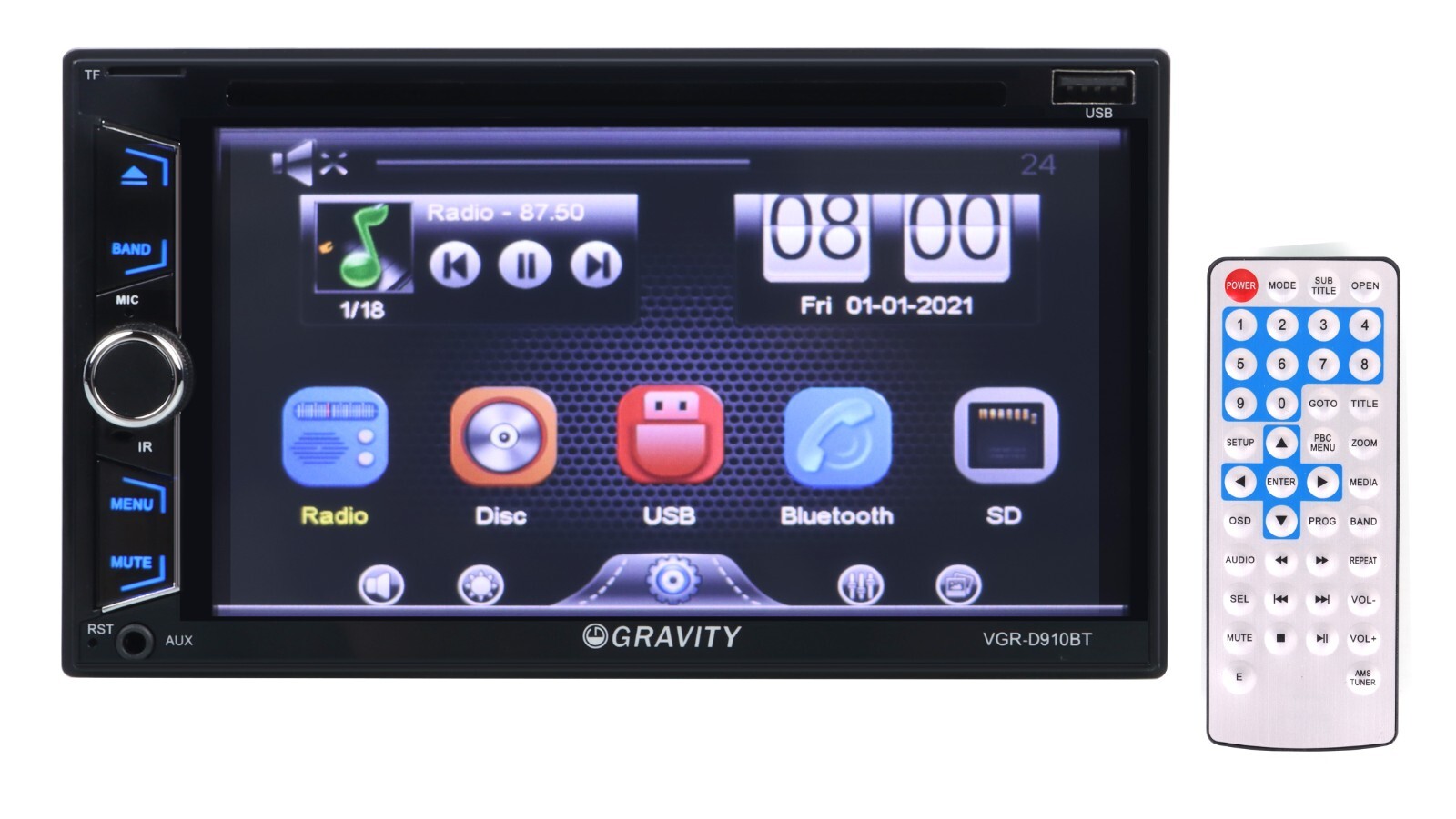 Gravity 6.2″ Car Stereo CD DVD 2Din Bluetooth Receiver with DVD/CD/MP3/FM/USB/SD