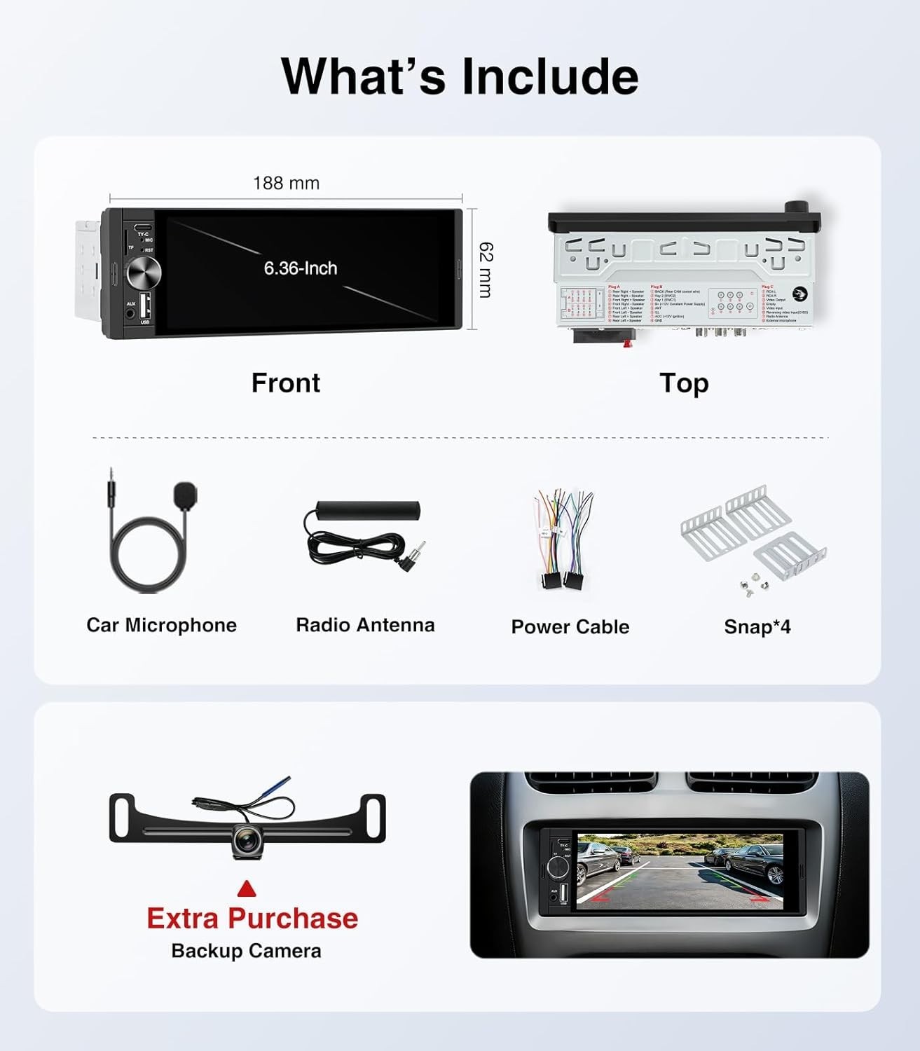 6.36″ Android Auto Carplay Stereo Single DIN