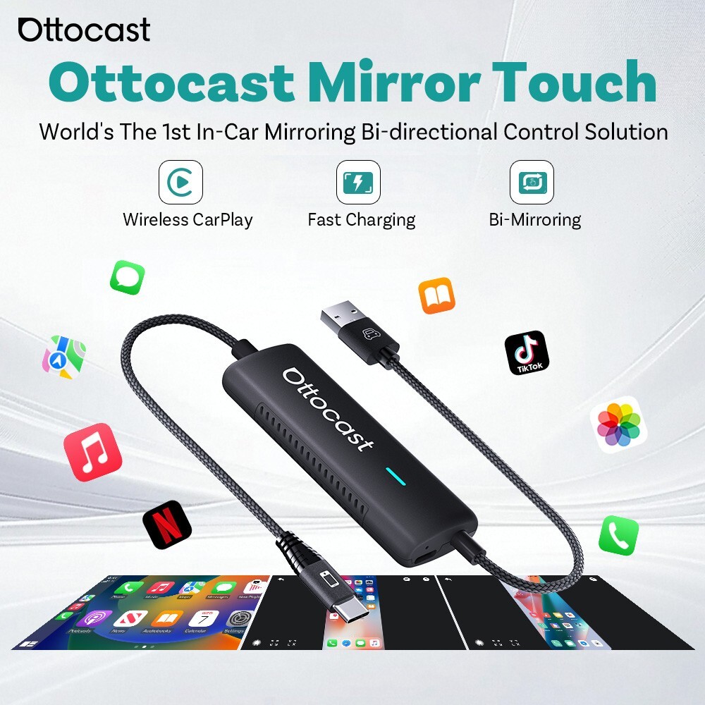 OTTOCAST Mirror Touch Wireless CarPlay Adapter – Bi-Directional Phone Mirroring