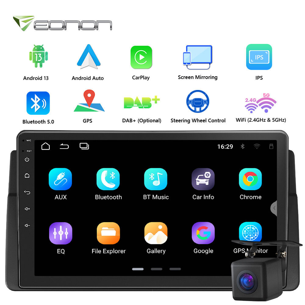 CAM+For BMW E46 M3 Wireless CarPlay GPS Navigation 9″Car Radio Stereo Android 13