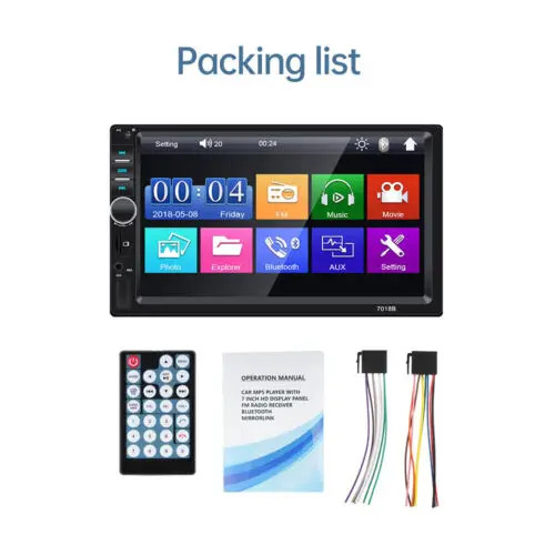 7″ Car Stereo MP5 Player Bluetooth Touch Screen 2DIN FM Radio Mirror Link Type-C