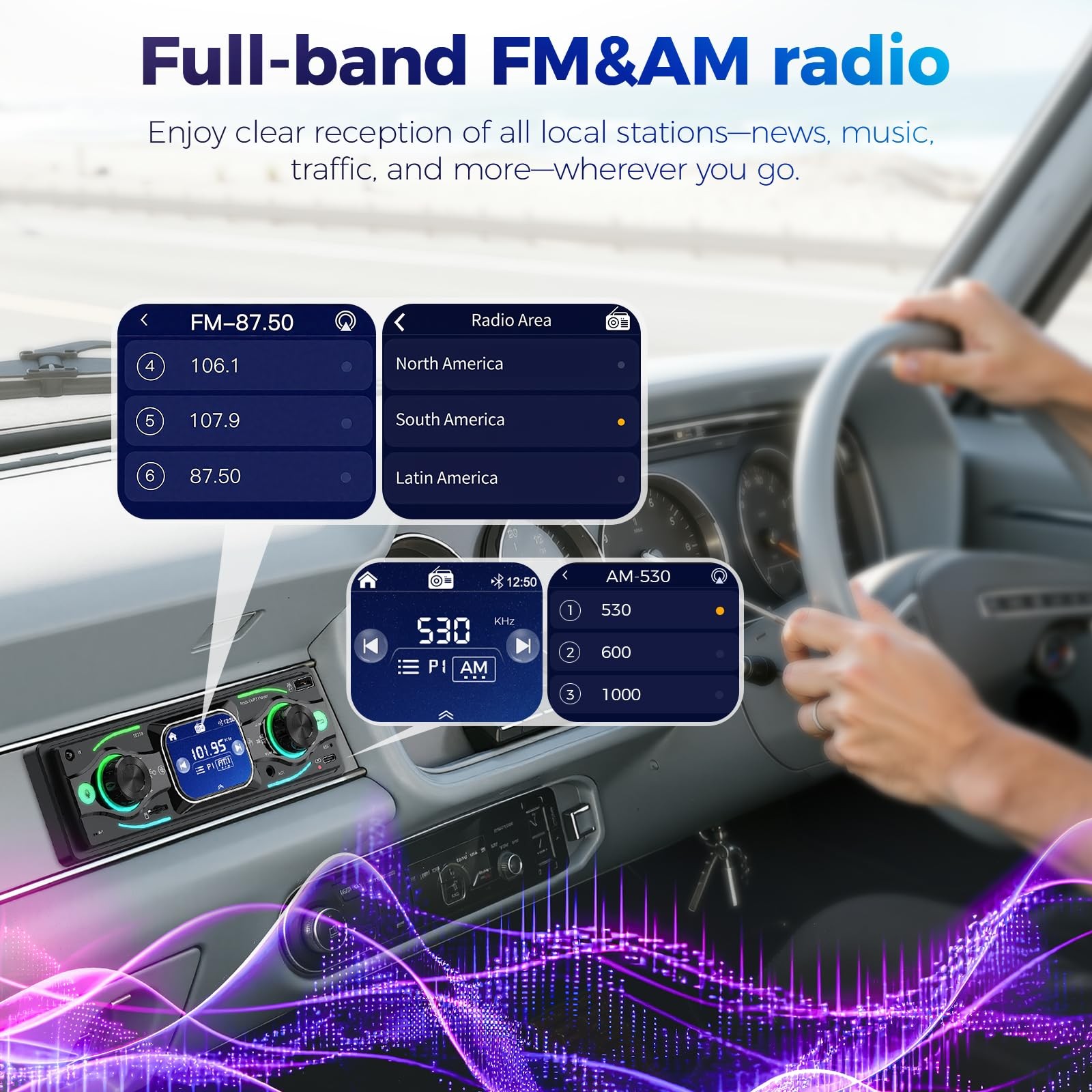 Single DIN Car Stereo with Touchscreen, Bluetooth Audio, Radio Black