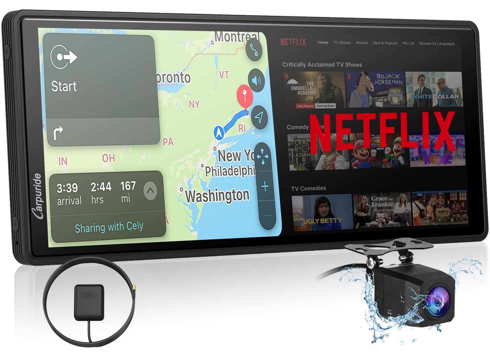 CARPURIDE Wireless CarPlay & Android Auto 4+64GB 8-Core, Online & Offline GPS…