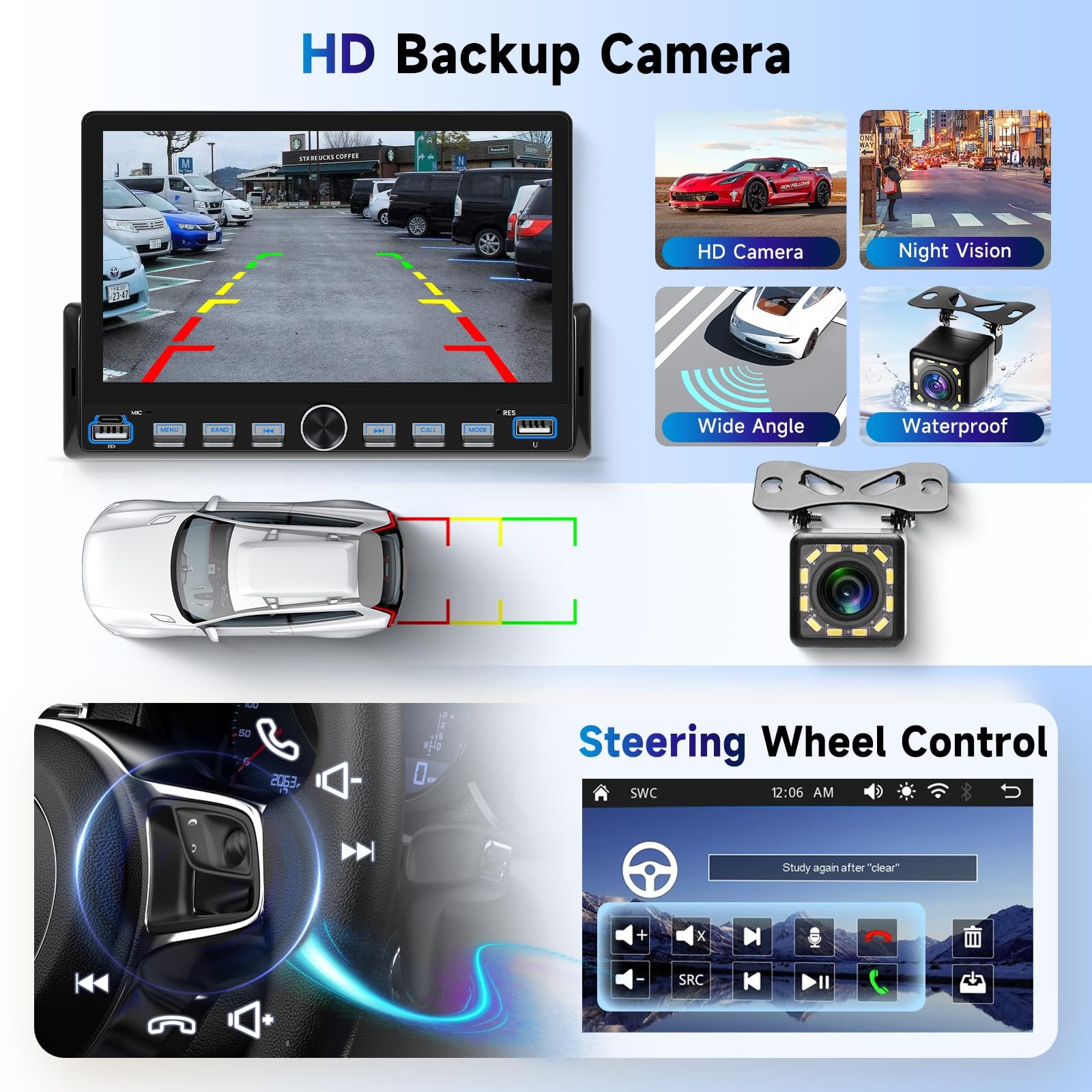Upgrade Single Din Car Stereo, Wireless Carplay, Android Auto, Bluetooth 5.0,…