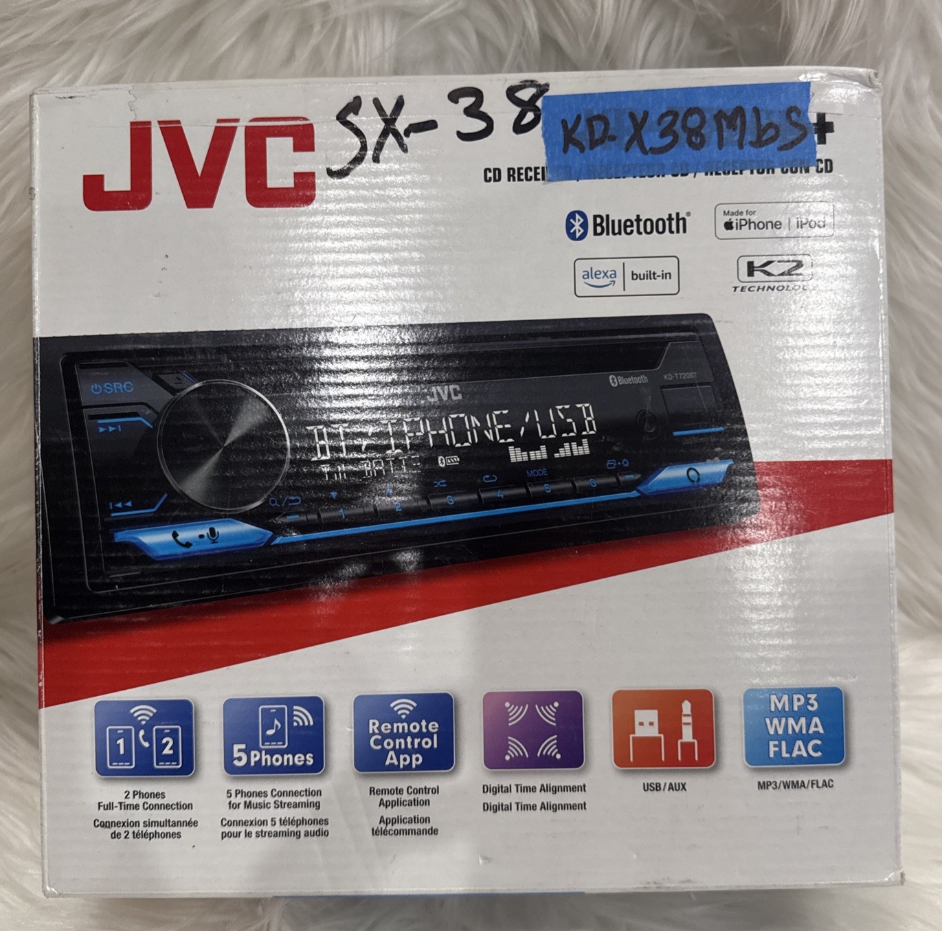 JVC KD-X38MBS Single DIN Marine MotorSport Bluetooth USB AUX LED-PRE-OWNED!