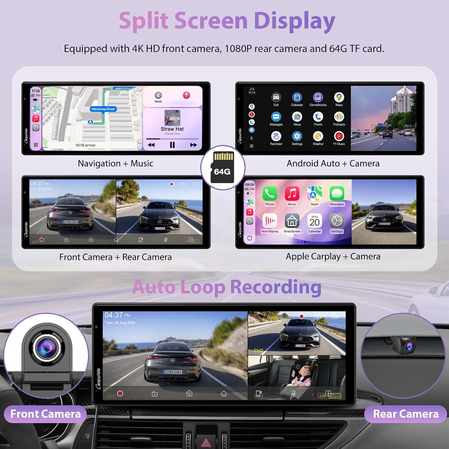 Carpuride W903S3 9.33in Wireless Carplay Screen 4K Front Camera
