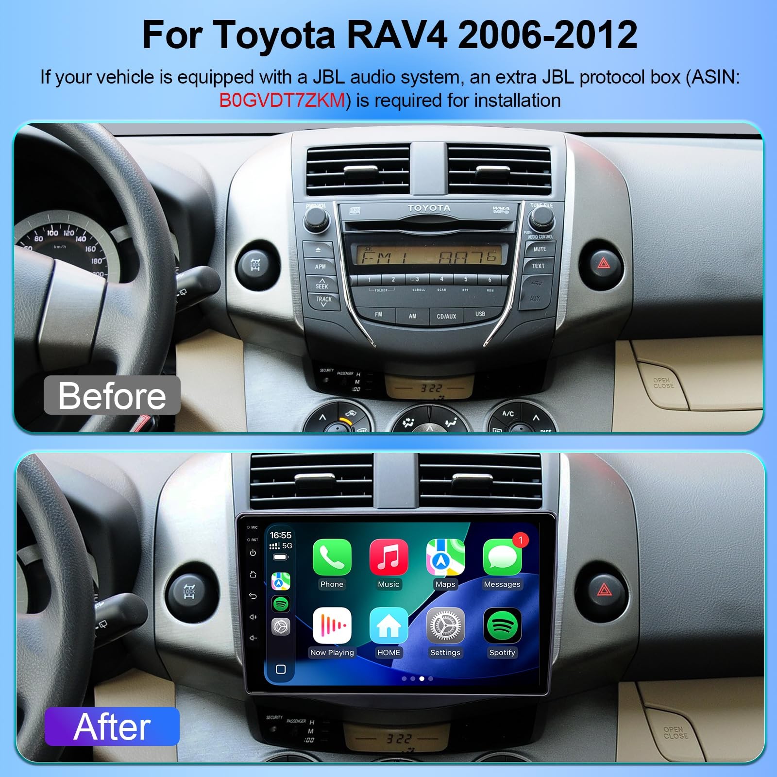 9″ Touchscreen Wireless Carplay Android Auto Stereo for 2006-2012 Toyota RAV4