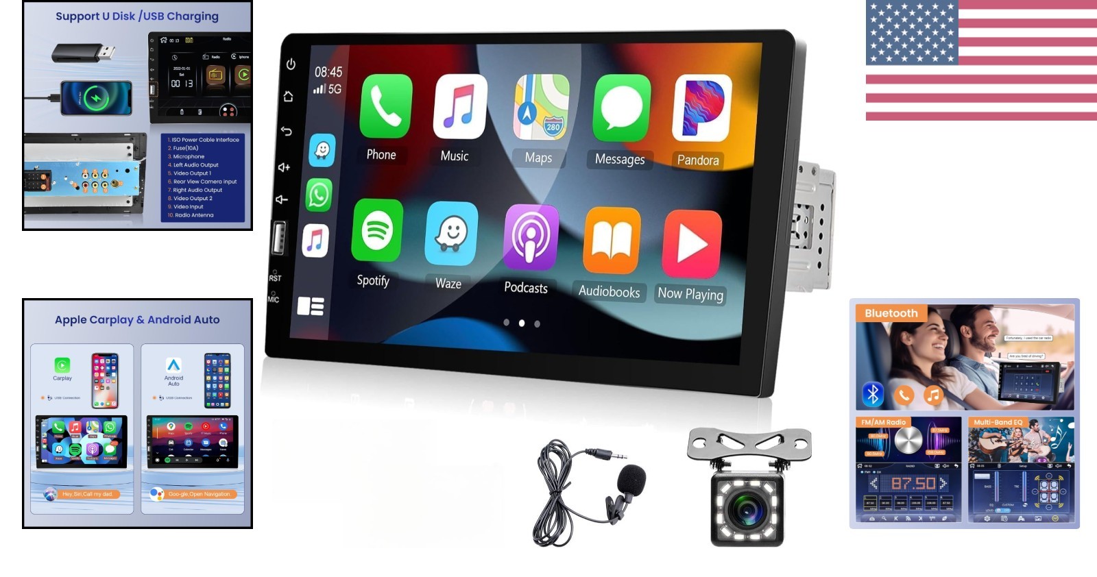 Single Din CarPlay & Android Auto Car Radio, 9-Inch Touch Screen Car Stereo w…