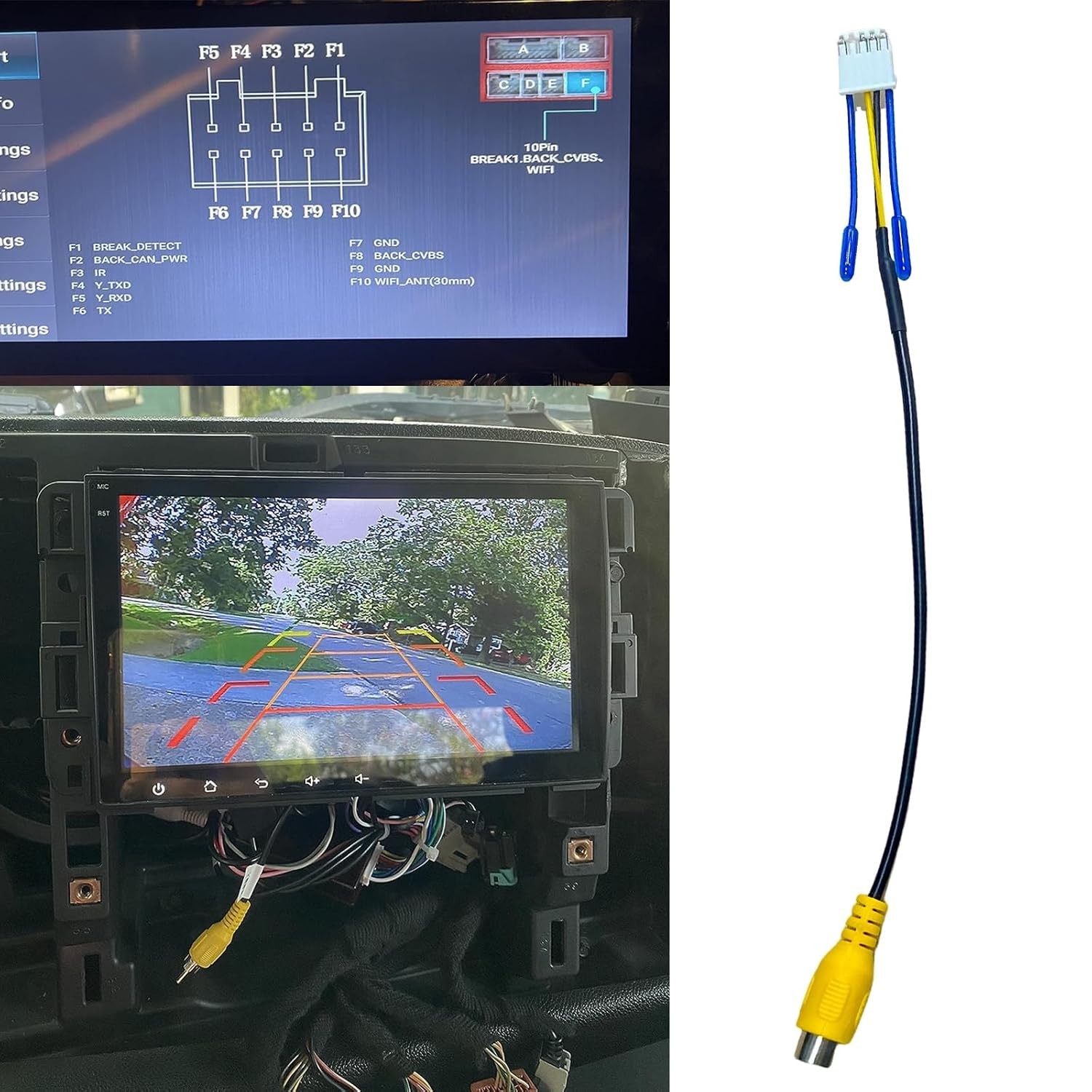 Android Car Stereo Radio RCA Plug With 10 Pin Rearview Backup Camera RCA Video