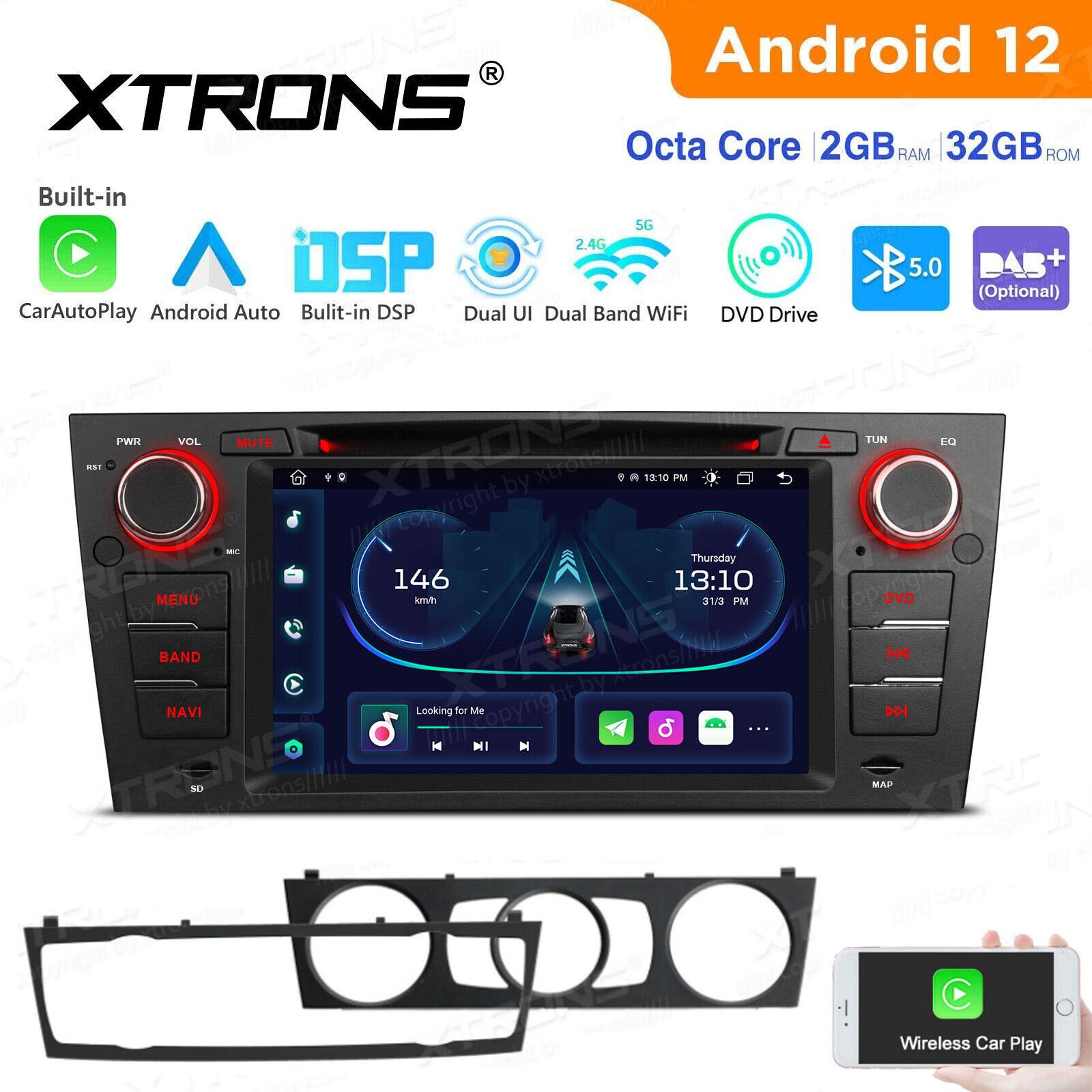 7″ Android 12 Car Radio DVD Stereo GPS 2+32GB for BMW E90-E93 M3 325i 328i 335i