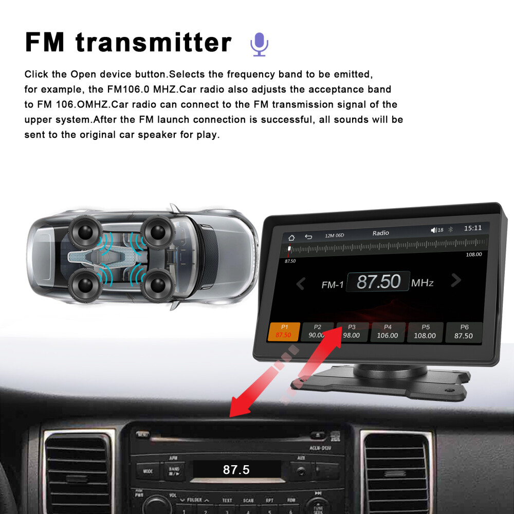 7” Portable Wireless Apple CarPlay Android Auto Stereo Touch Screen Car Radio