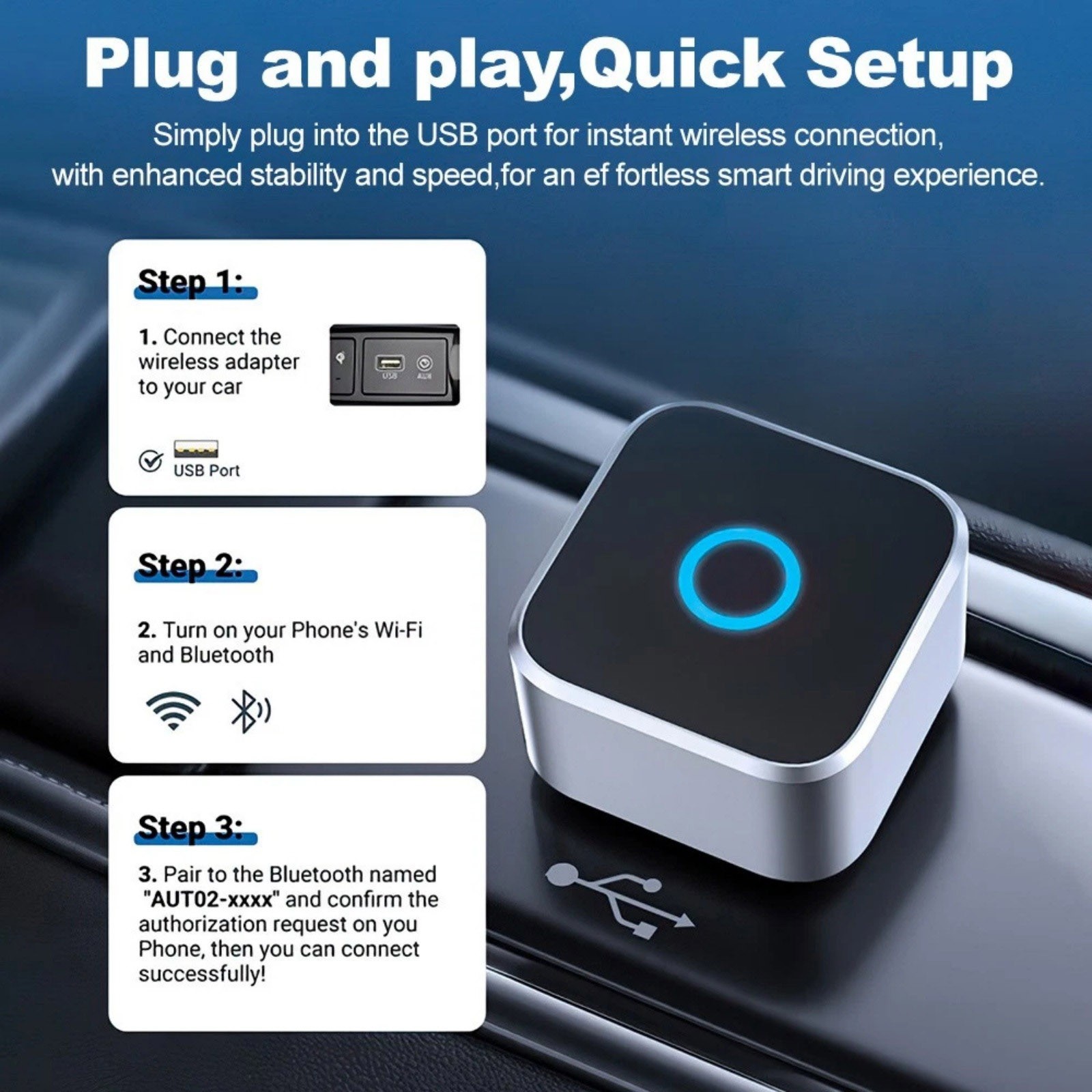 Wireless for CarPlay Dongle for Android Auto USB Adapter Bluetooth 4.2 Connector