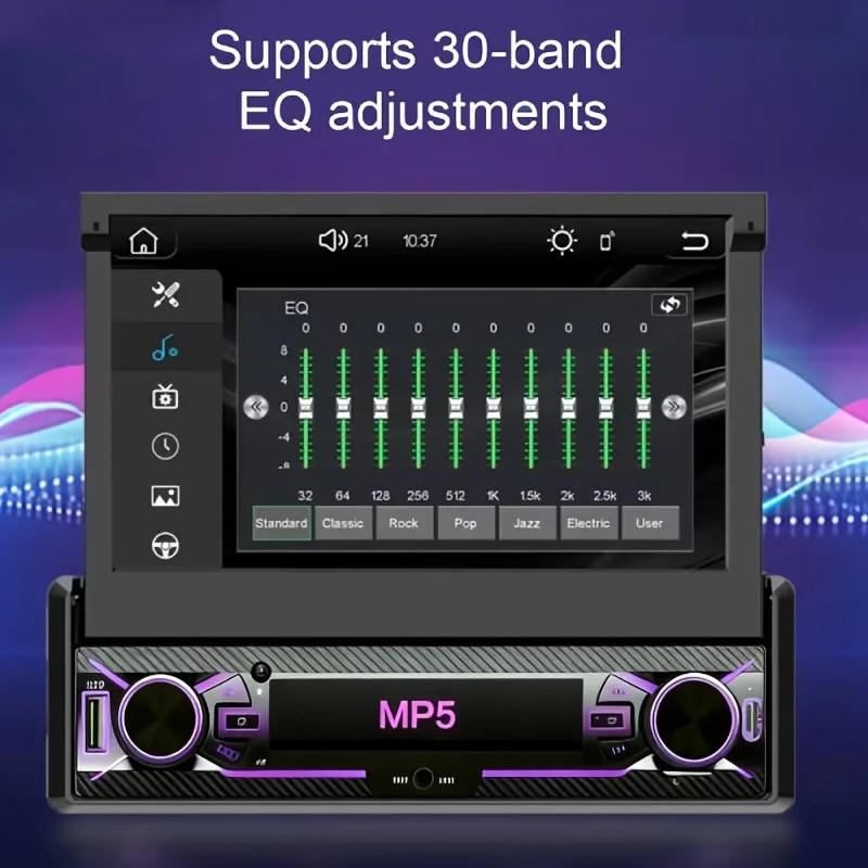 7in 1Din Car Stereo Motorized Flip Out Touchscreen MP5 Player Wired Carplayer
