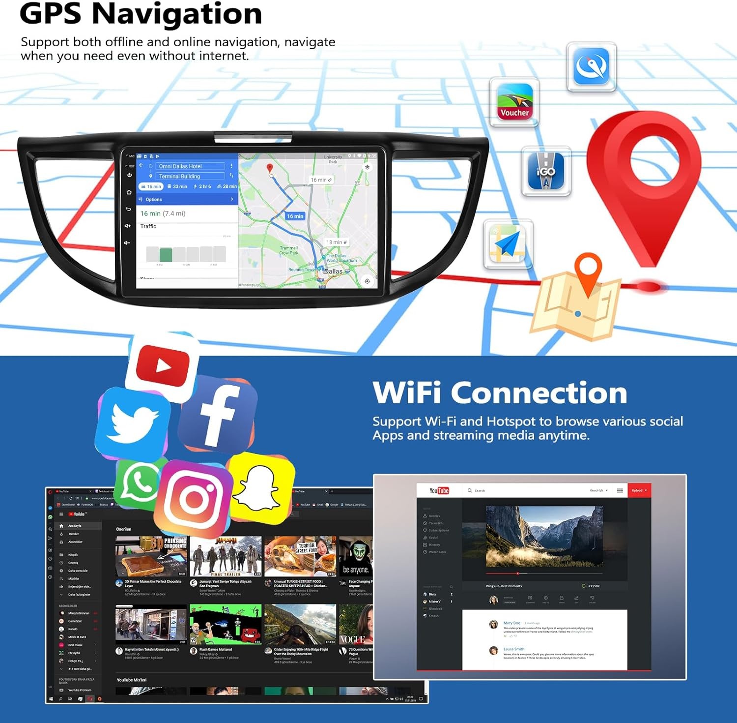 1280*800 For Honda CRV 2013-2016 Car Screen Carplay With Bluetooth Auto GPS 32G