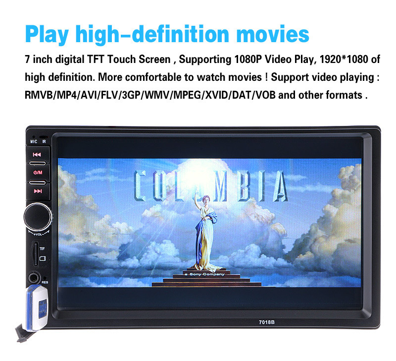 2DIN Car MP5 USB Player Bluetooth 7″ Touch Screen multimedia Stereo Radio Camera