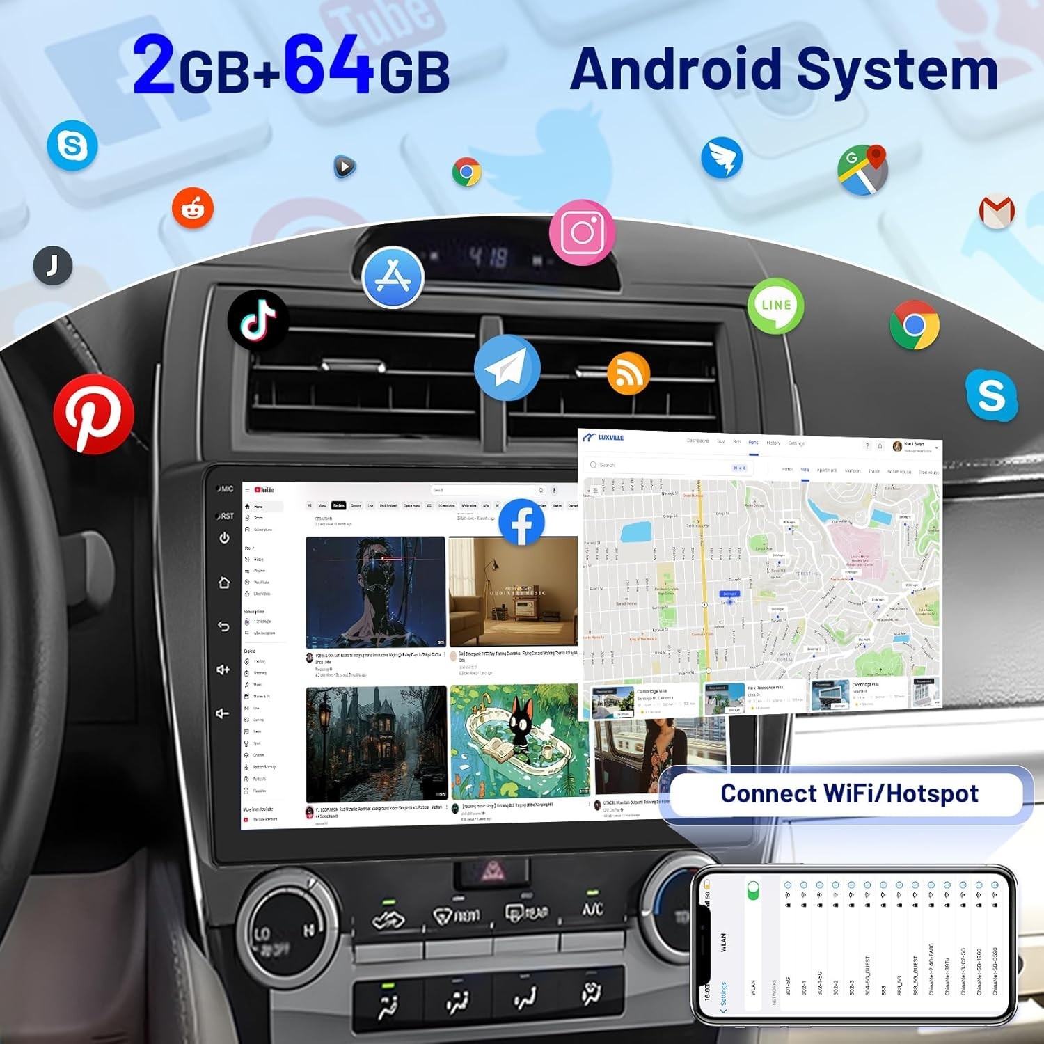 10.1″ 64G Android Auto Carplay Stereo for Toyota Camry 2012-2014; Non-JBL