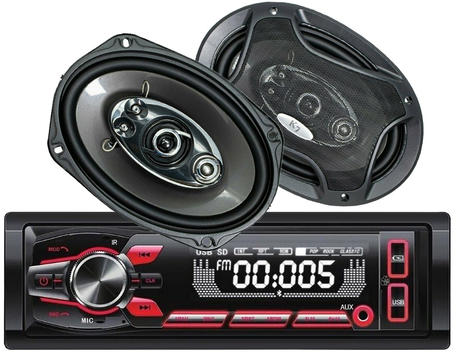 Cerwin Vega 1-Din Bluetooth AM FM Car Stereo Receiver + 2x 6×9″ Speakers 700W