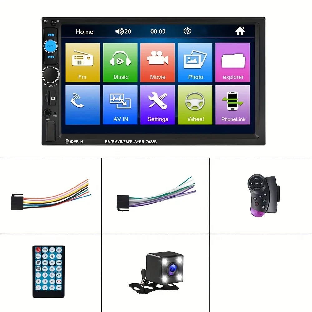 7″ Double 2 DIN Car MP5 Player Bluetooth Touch Screen FM Stereo Radio + Camera: