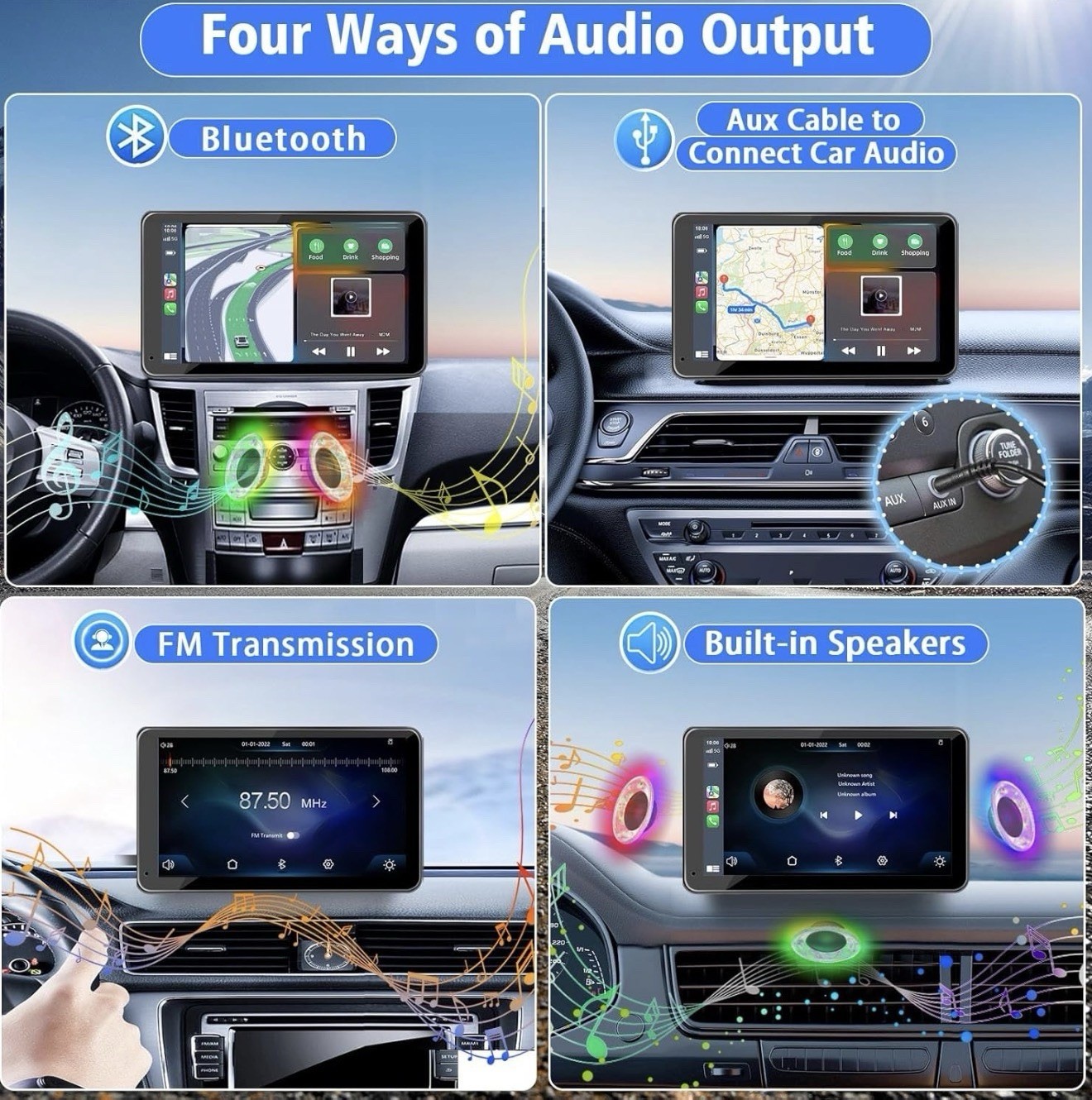 Portable Wireless Apple CarPlay and Android Auto 7″ IPS Touch Screen for Car