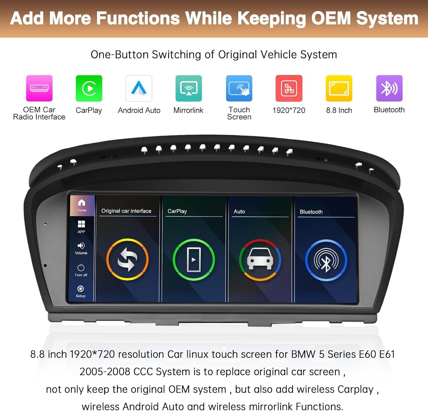 Double Din Car Stereo for BMW 5 Series E60 E61 2005-2008 with System 8.8 Inc4300