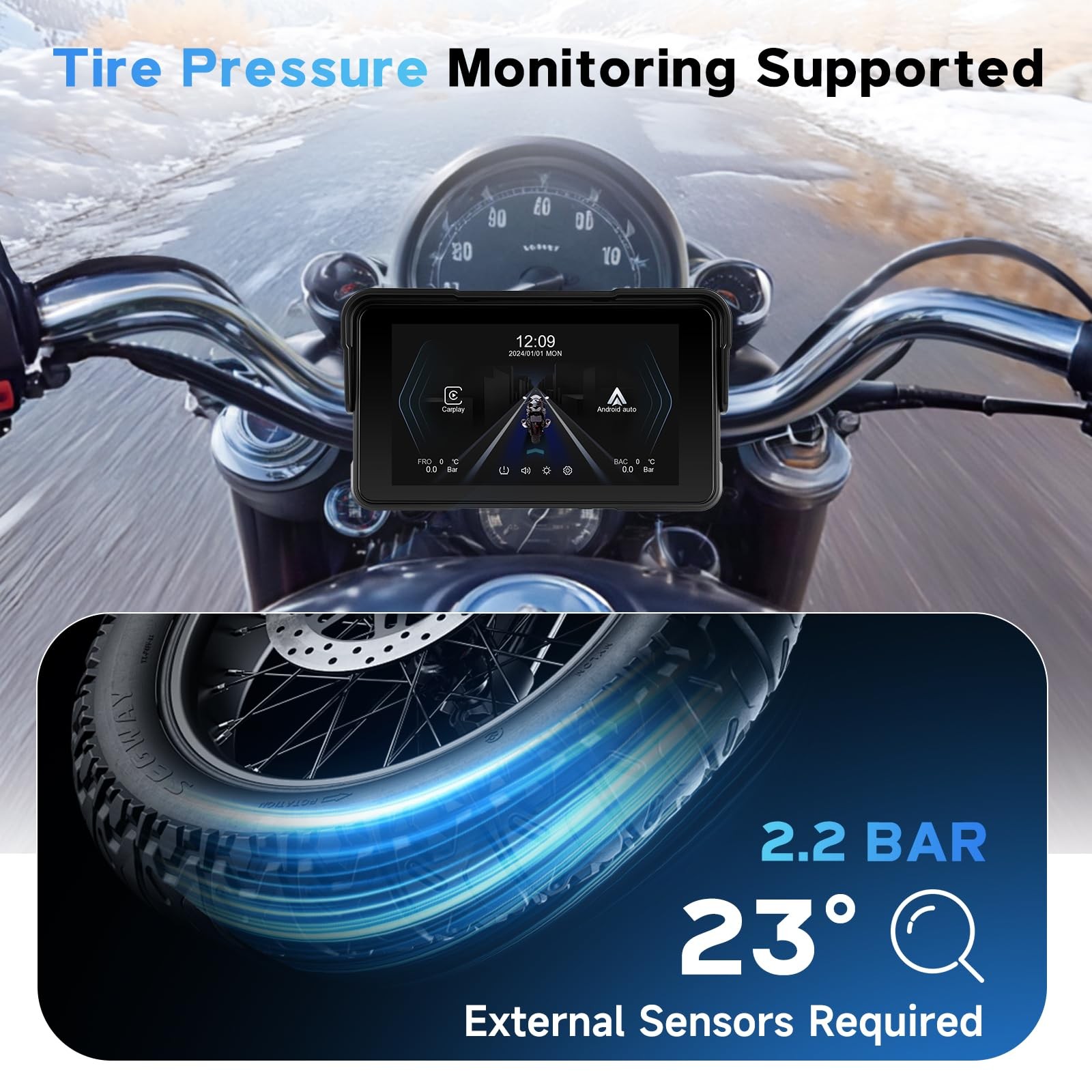 5-Inch Motorcycle CarPlay Screen Wireless Android Auto for Moto with GPS…