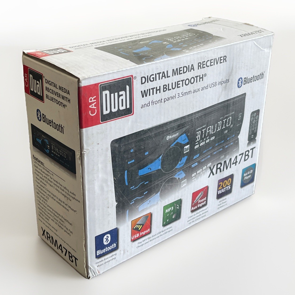 Dual XRM47BT Car Radio Audio Receiver with Bluetooth, USB, and Aux Connectivity