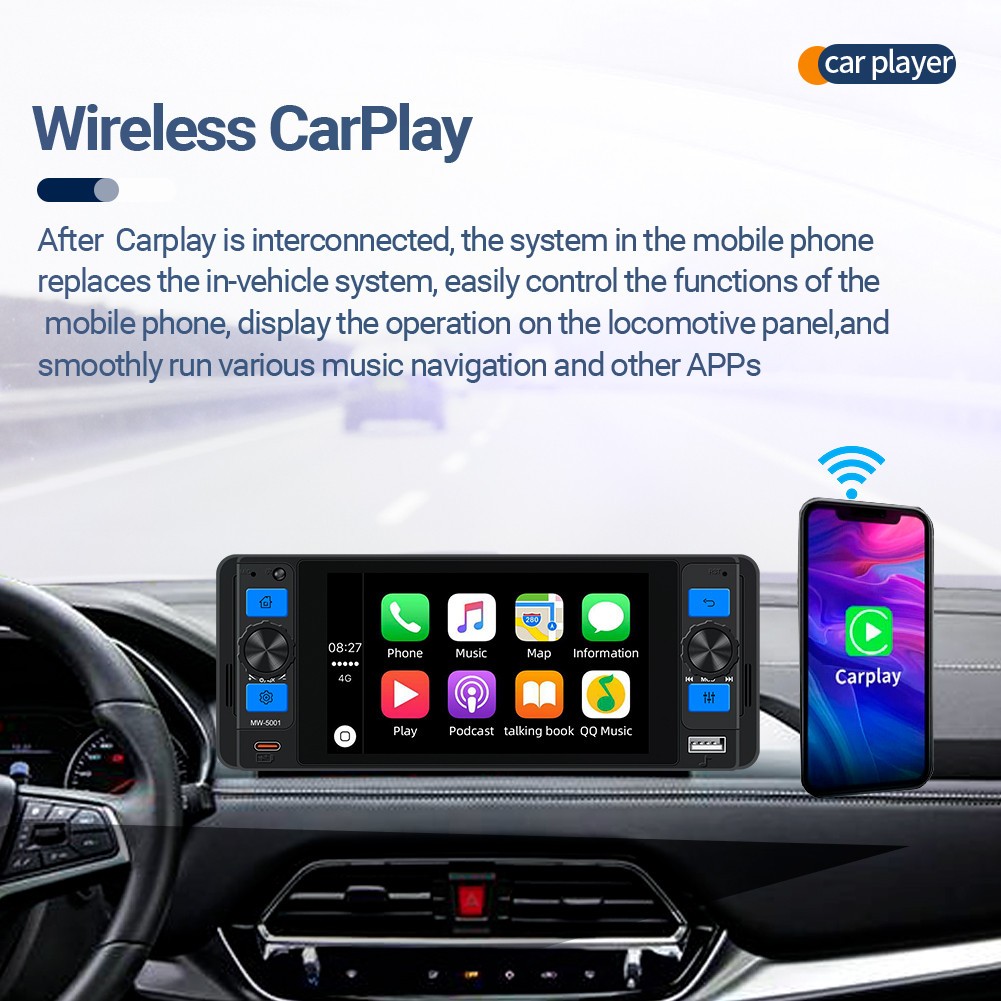 Single DIN 5″ Multimedia Player Car Stereo FM/RDS Radio Bluetooth USB HeadUnit
