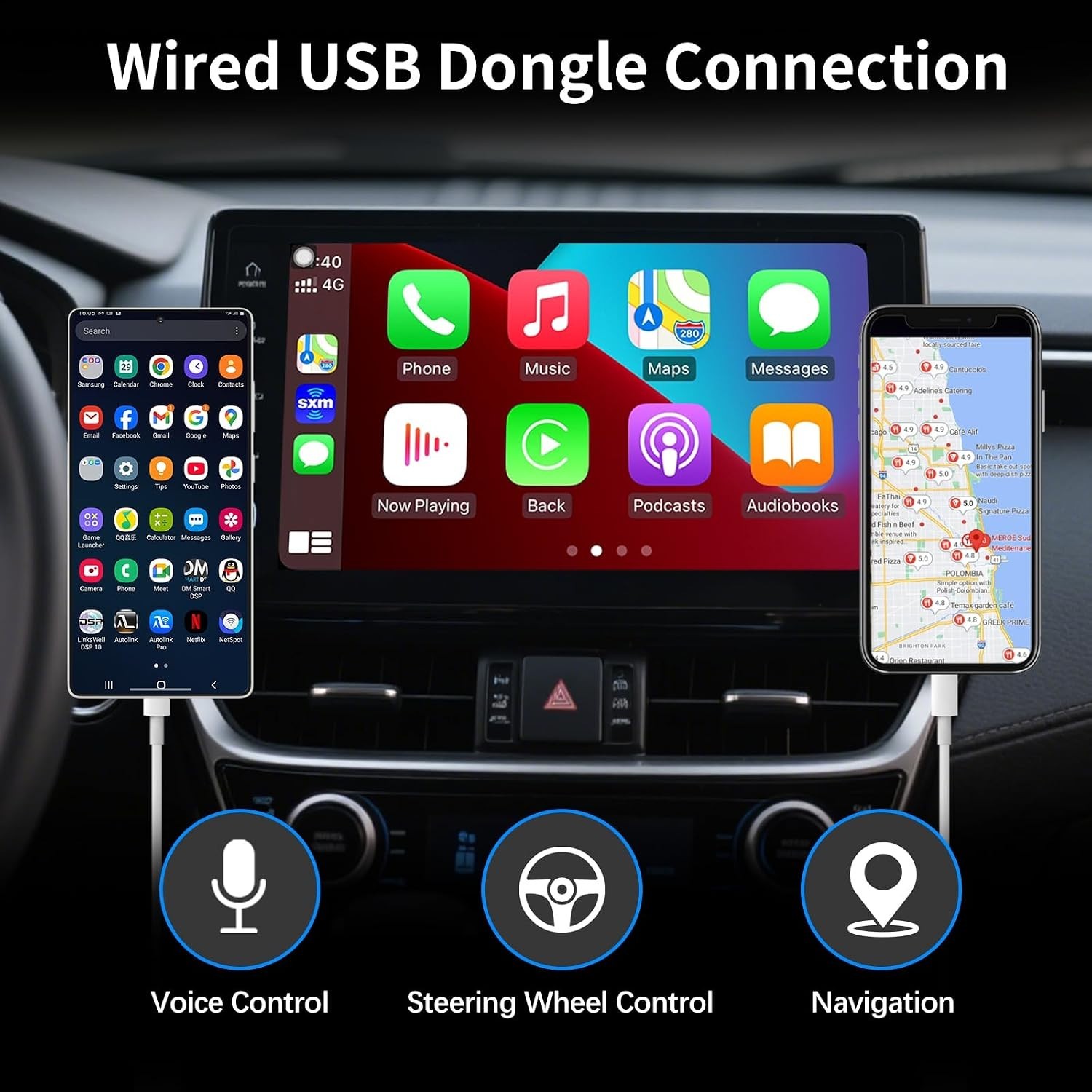 Wired CarPlay Adapter USB Dongle for Car Radio with Android Version 4.2 or Above