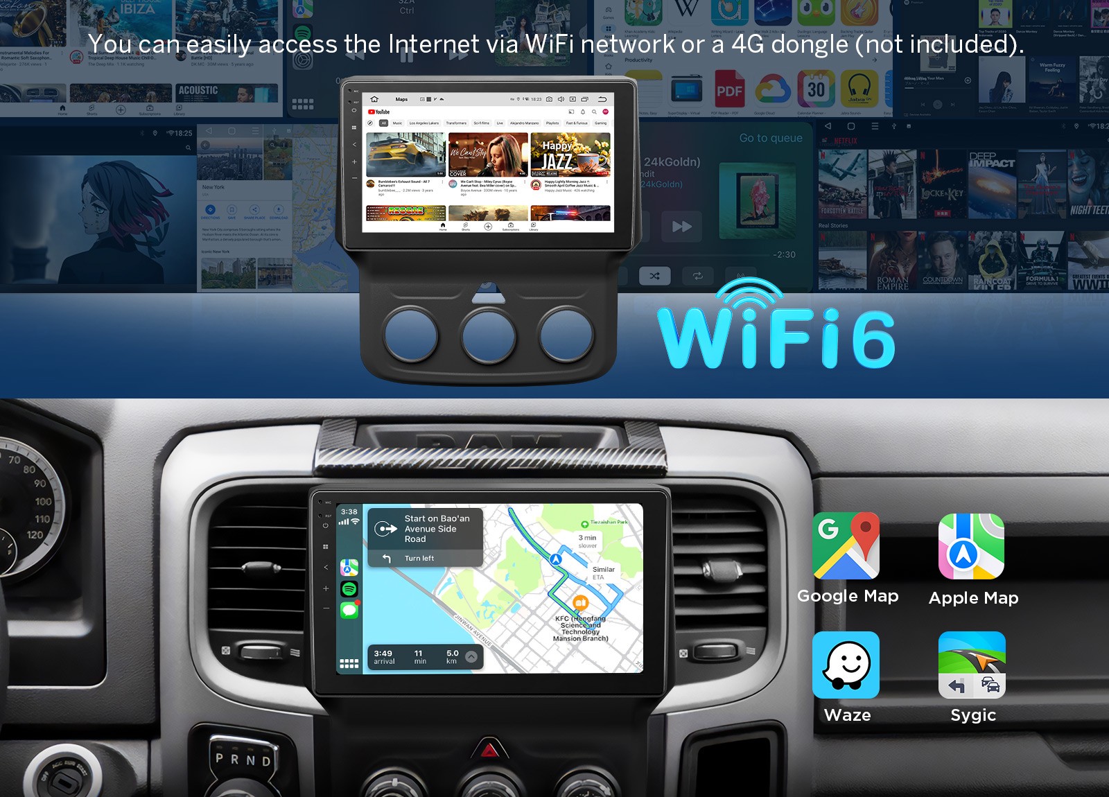 For 2019-2024 RAM 1500 Classic Android 14 4+64 CarPlay 9″ Car Radio Stereo Audio
