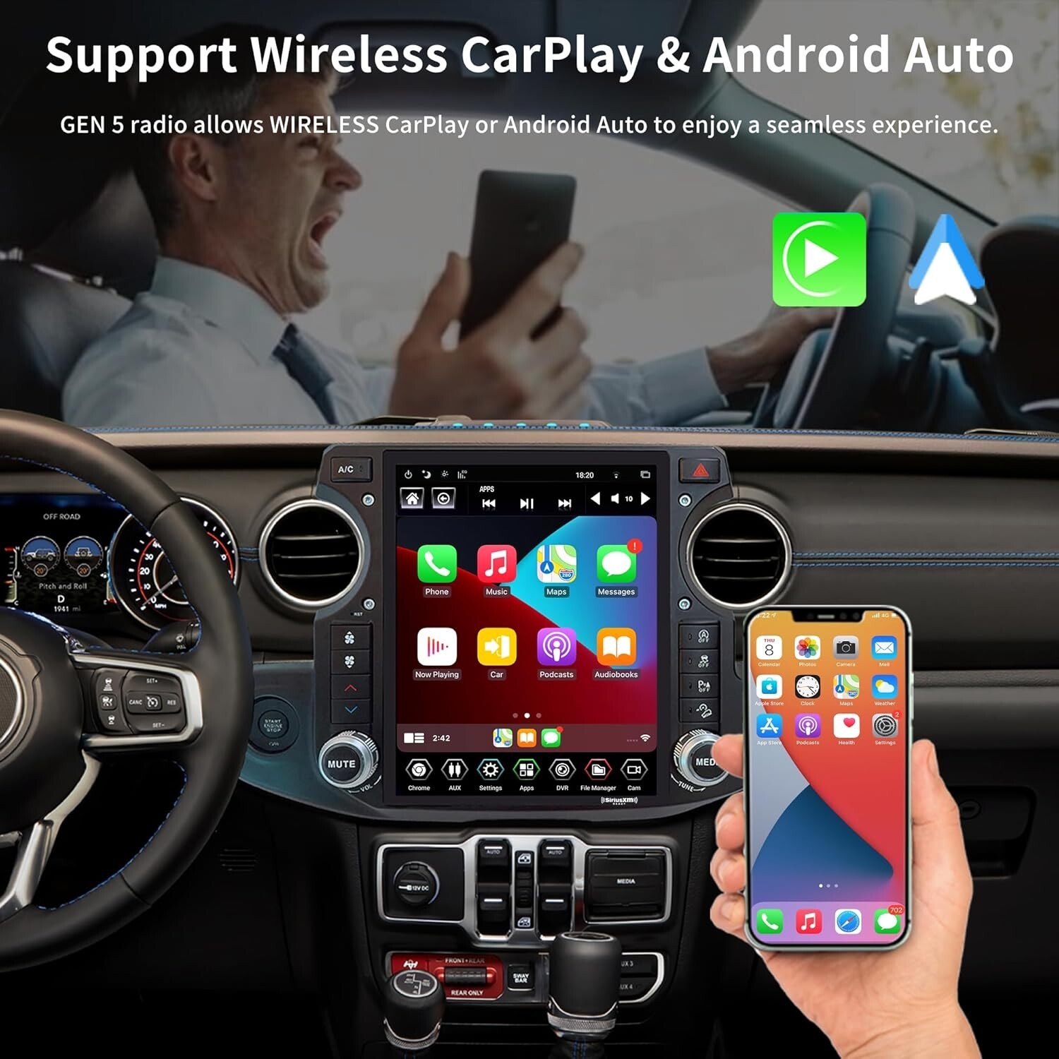 Gen5 Android Car Radio Stereo GPS For 2018-2022 Jeep Wrangler JL Gladiator 4+64G