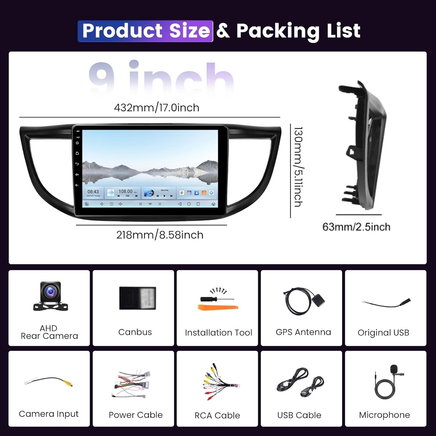 9″ 8Core 4+64G Android Auto Carplay Stereo for Honda CRV 2012-2016