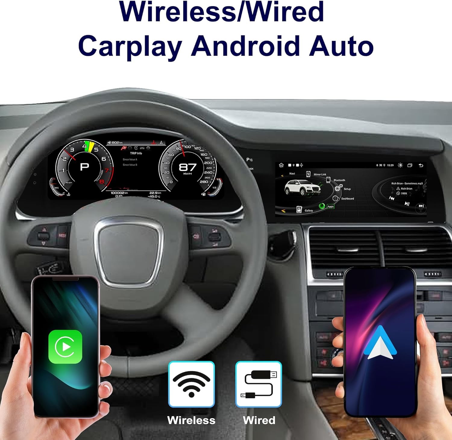 12.3″ Dual Screen For Audi Q7 4L 2005-2015 Digital Cluster CarPlay 4+64GB Radio